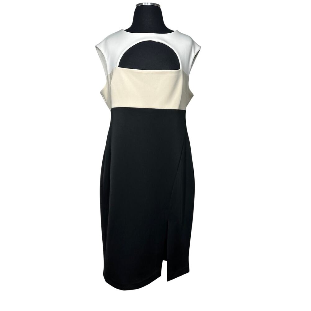 Calvin Klein Scuba Black Cream Keyhole Sheath Dress Sleeveless Career Sz 14